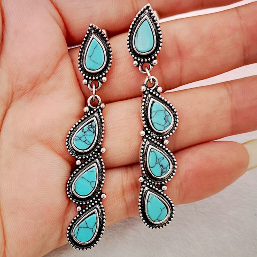 Bohemian Vintage Turquoise Long Dangle Earrings